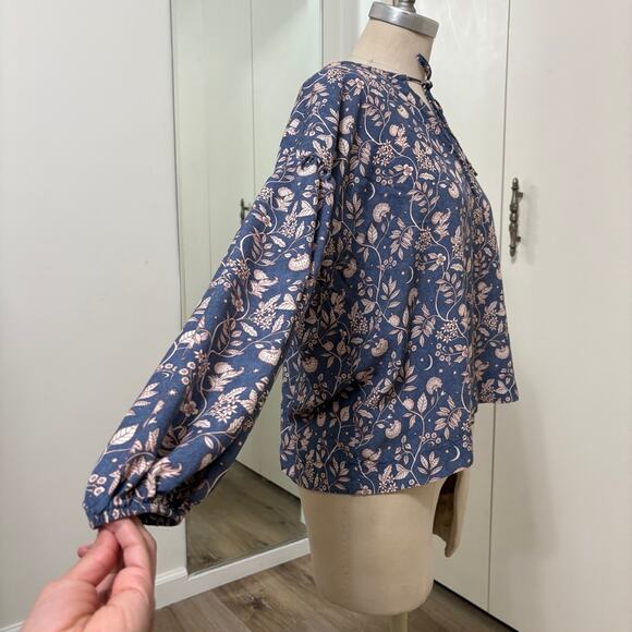 Splendid Eleanor Woman's Blue Floral Bohemian Long Sleeve Top Medium - Picture 5 of 9